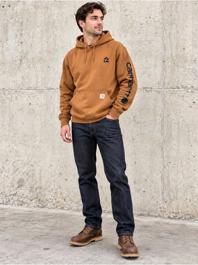 Carhartt Loose Fit Midweight Logo Sleeve Graphic Hoodie Brown Small